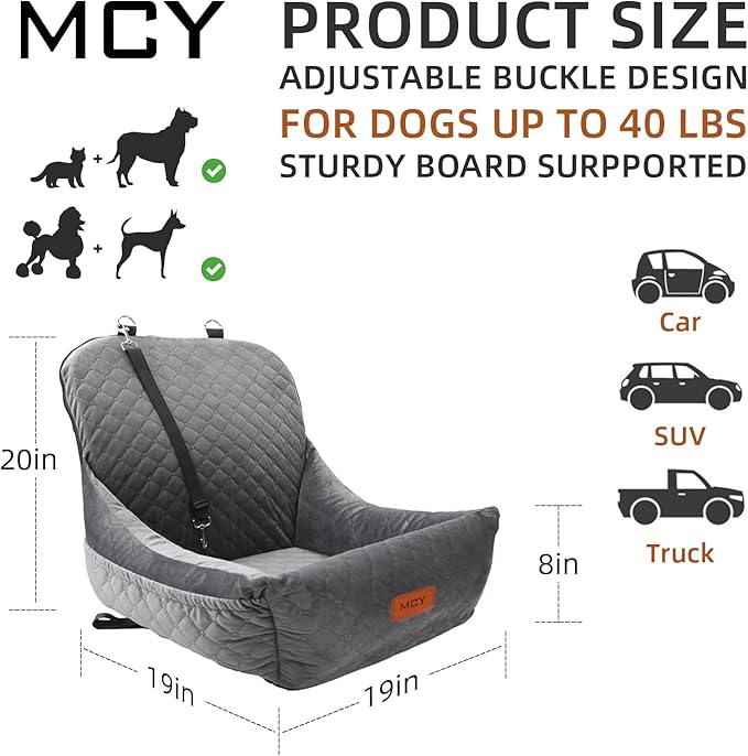 Dog Car Seat for Small Dogs, Fully Detachable and Washable Pet Booster Car Seats, Pet Travel Home Bed Ultra Soft Fabric, Adjustable Straps,Easy to Install, Gray