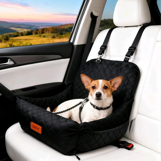 Dog Car Seat for Small Dogs, Fully Detachable and Washable Pet Booster Car Seats, Pet Travel Home Bed Ultra Soft Fabric, Adjustable Straps,Easy to Install, Black