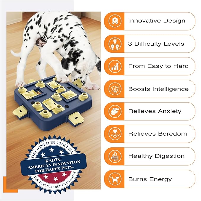 KADTC Dog Chess Puzzle Toy, U.S. Brand & Design - 3 Levels of Step-by-Step Challenge,Easy-to-Advanced for Smart Dogs Interactive Boredom Buster Mental Stimulation Enrichment Puppy Treat Brain Games