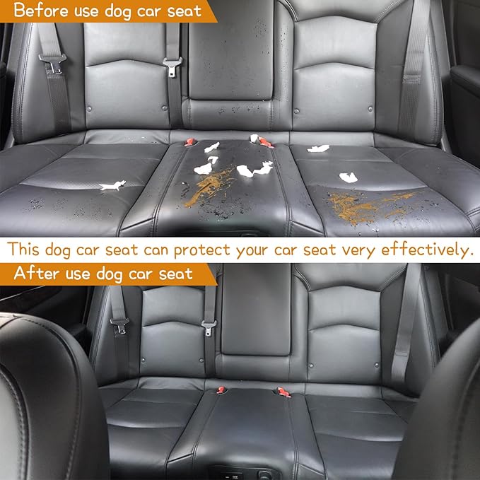 Dog Car Seat for Small/Medium Dog/Cat up to 60 lbs Memory Foam Pet Booster Seat with Detachable Washable Cover Travel-Safe Car Bed with Safety Belt/Storage Pockets Easy to Install