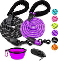 COOYOO 2 Pack Dog Leash 4 FT Heavy Duty - Comfortable Padded Handle - Reflective Dog Leash for Medium Large Dogs with Collapsible Pet Bowl Set 3-Black+Purple