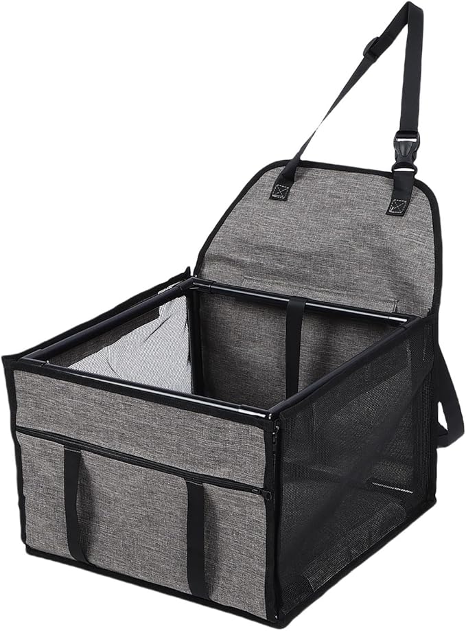 Dog Car Seat Foldable Pet Carrier Crate with Breathable Mesh for Travel Road Trip Indoor Outdoor Use Oxford Cloth PVC Material 39x39x27cm (Light Gray)