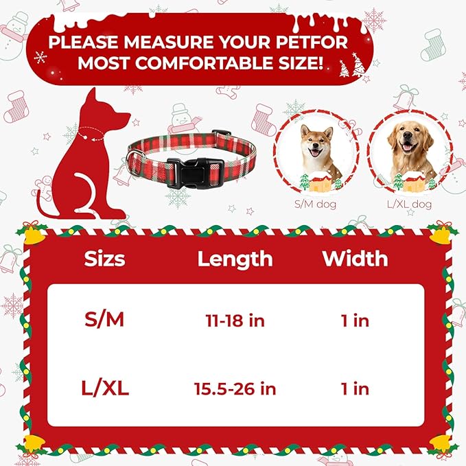 Christmas Dog Collar, Adorable Plaid Pattern Christmas Collar for Medium to Large Dogs - Comfortable & Cute Xmas Dog Collars, L
