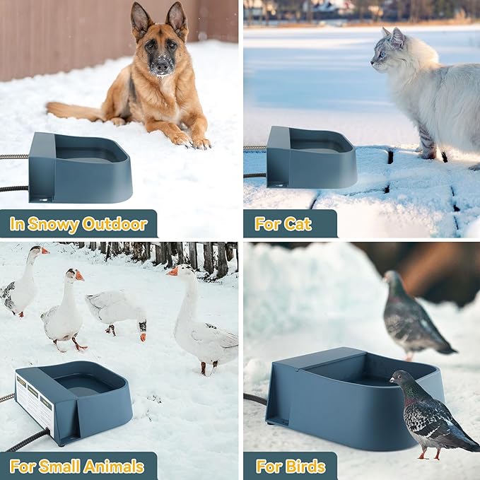 Dog Heated Water Bowl with Float Valve, No Freeze Auto-Fill Outdoor Water Dispenser for Dogs/Cats/Chickens/Rabbits in Winter