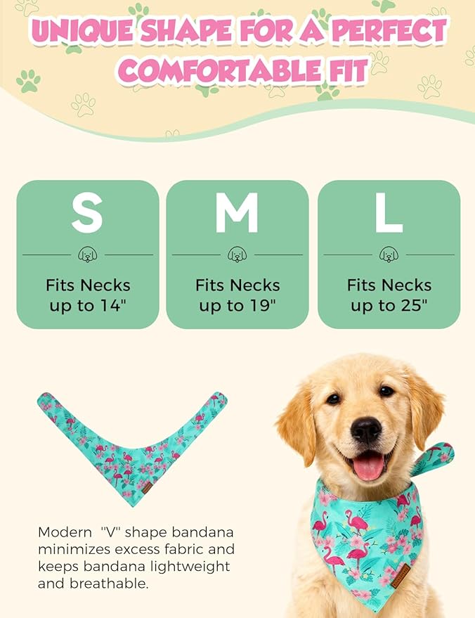Dog Birthday Bandana, Luxury Handmade Double-Layer Pet Bandana for Small Medium Large Dogs, Silk-Soft Polyester Neck Gaiter for Birthday Party, Christmas, Thanksgiving(Blue Flamingo, Large)