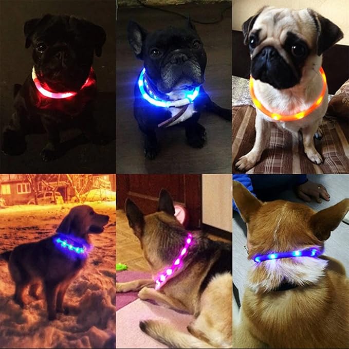 Dog Collars Light Up USB Rechargeable for Night Walking,Durable LED Dog Collar with 3 Modes Switch,Adjustable Lighted Dog Collar for Small Medium Large Dog