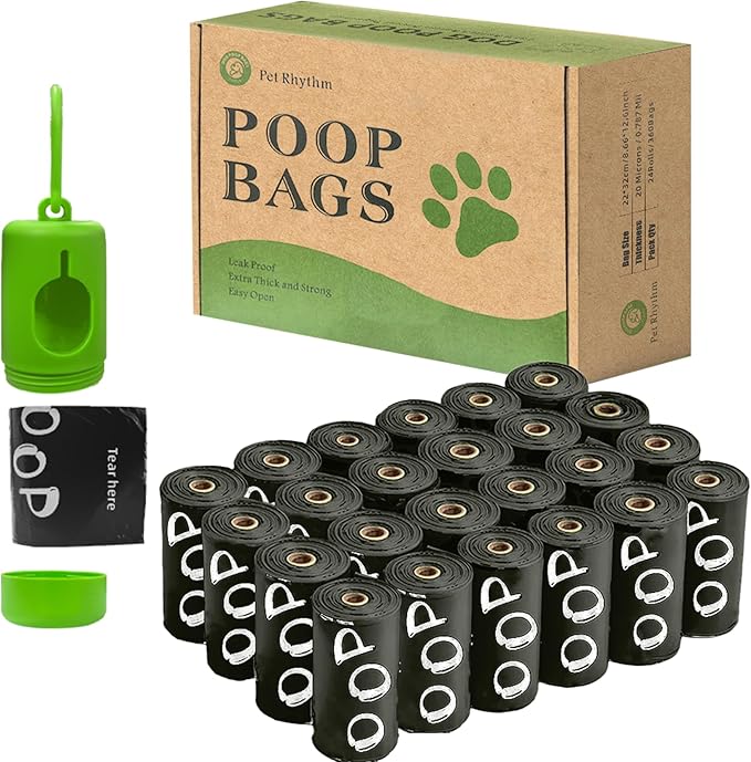 Dog Poop Bags Rolls with Dispenser - Scented & Leak-Proof Dog Waste Bags in Green/Black, 13x9 Inch Extra Large Poop Bags for Dogs, 120/360/630 Counts