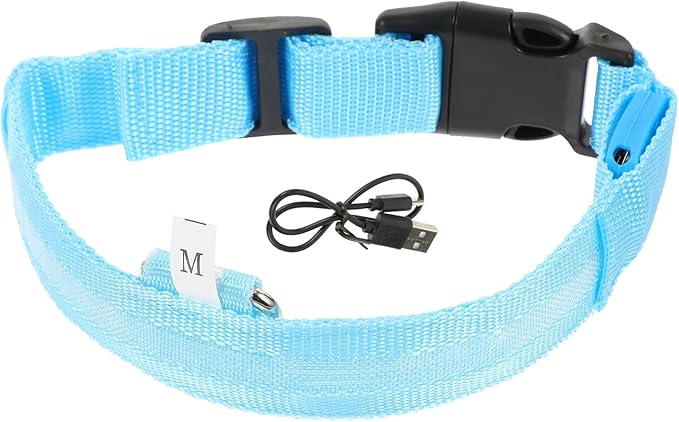 Glowing Pet Collar Adjustable Light up Dog Collar USB Rechargeable Night Luminous Pet Neck Decoration Blue Medium for Dogs