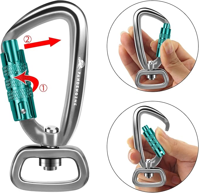 Locking Carabiner Clip 2.5" with Swivel Ring for Securing Pets, Dog Leash Harness, Camping, Hiking, Keychains