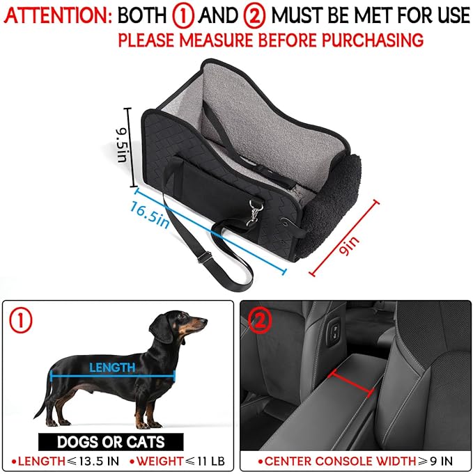 Center Console Dog Car Seat,Pet Puppy Car Seat,Middle Console Dog Armrest Booster Seat for Small Dogs(Leather Black)