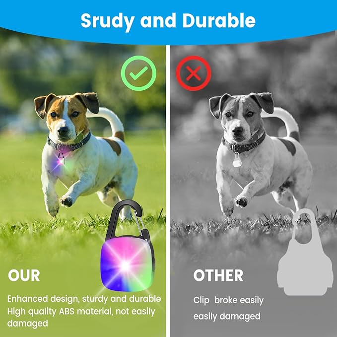 Dog Collar Light, 2 Pack Rechargeable Dog Light Clip On, 80LM Brightness 4 Color Modes Dogs Lights for Night Walking, Waterproof Pet Camping Essentials for Running, Cycling, Hiking (Black)