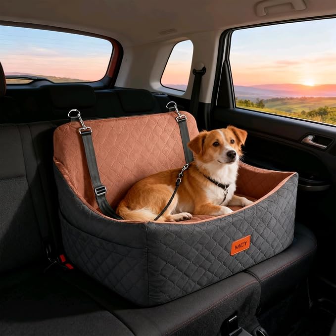 Dog Car Seat for Medium/Large Dog Booster Seat Under 55 lbs or 2 Small Dogs, Memory Foam Cushion, Washable Cover, 2 Safety Straps, Non-Slip Bottom, Pets Sofa Bed, Black