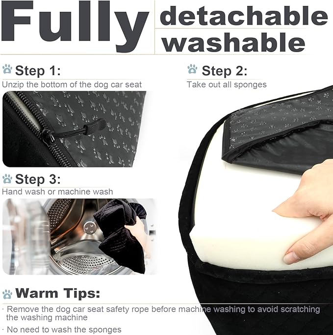 Youvee Dog Booster Car Seat - 6" Elevated Pet Car Seat for Small Dogs up to 30 lbs, Comfortable, Storage Pocket (Black Outside, Grey Inside)