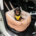 FUNNY FUZZY Dog Car Booster Seat for Small/Medium Dogs Up to 39lbs – Waterproof Fabric, Non-Slip Base, Safety Leash, Fully Detachable & Machine Washable Cover (Brown)