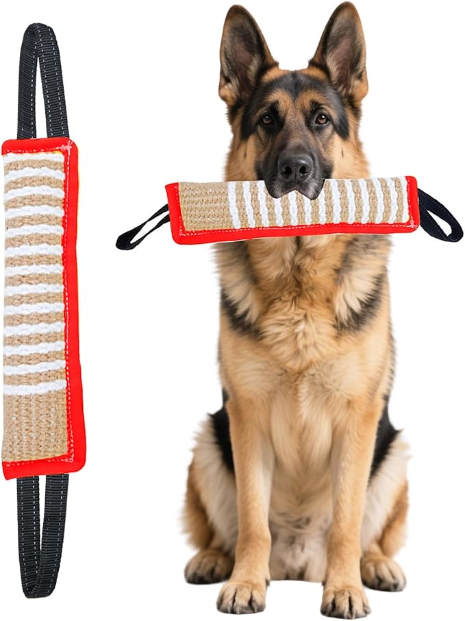 Clysoru Squeaky Tug Toy for Dogs Jute with 2 Strong Handles Lasting Training Equipment Puppy to Large Dog Interactive Toys of War Pull Indestructible Rope Pet Crinkle Teething