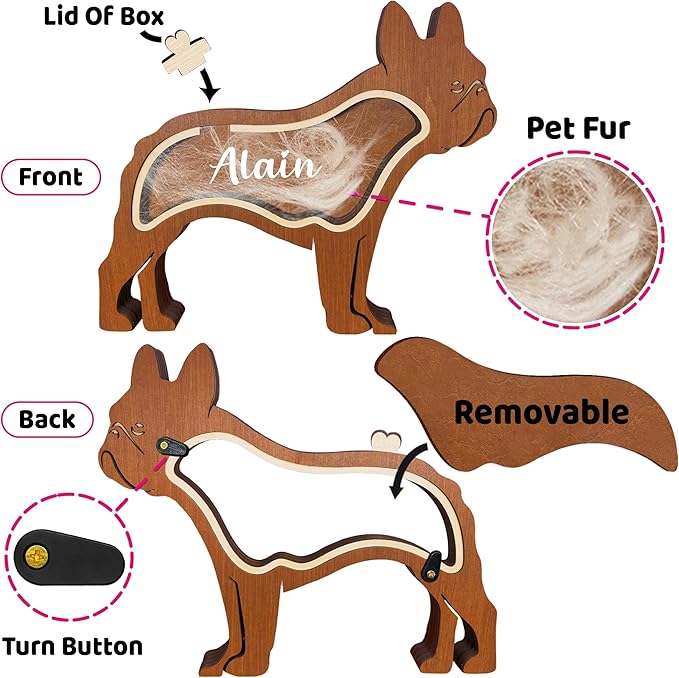 Personalized Dog Hair Keepsake Box Wooden Fur Gift Unique Dog Shape Standable Tabletop Art Decor Pet Memorial Idea Gift for Pet Parents Family Friend Storing Hair Teeth Ashes