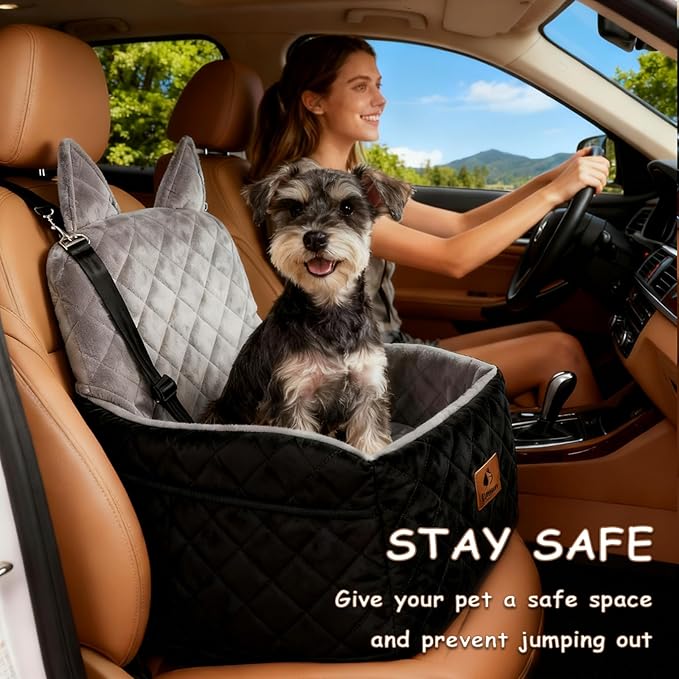 Dog Car Seat for Small & Medium Dogs – 6" Higher Booster Seat with Supportive Memory Foam Cushion, Detachable & Washable Cover, Safe & Comfortable Car Bed for Dogs up to 35 lbs