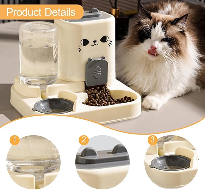 2 in 1 Automatic Pet Feeder and Water Dispenser with 1800ml Food Capacity, 800ml Water Container for Cats and Small Dogs, Travel Feeding Station- Gray