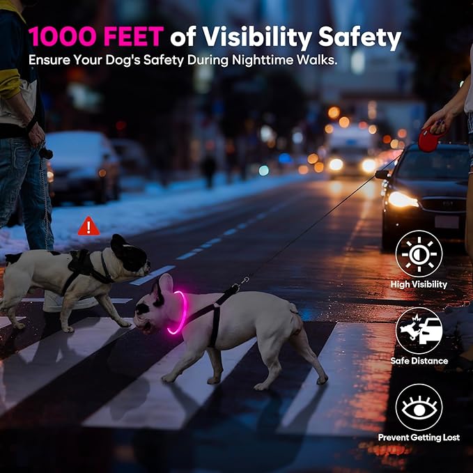 LED Dog Collar, Light Up Dog Collars USB Rechargeable for Night Walking-Fashion TPU Glowing Safety Pet Collar Lights for Small Dogs Cat(Pink)