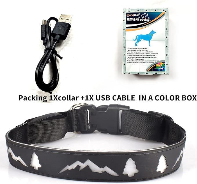USB-C led Light up Dog Collar, 3D Design Comfortable and Soft Material,Multicolored Lighting，Night Dog Collar (TR, M(15.7-19.7"))
