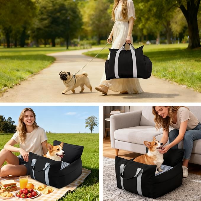 Waterproof Dog Car Seats for Small Medium Dogs, Dog Booster Seat 4in Memory Foam Pet Car Seat up to 40 lbs with Pockets, Travel Pet Car Seat with Detachable Washable Cover and Cushion