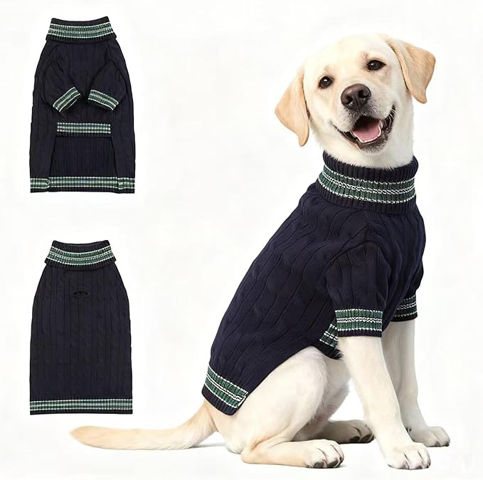 Small/Medium Dog Sweater, Warm Dog Winter Coat w/Sleeves, Comfortable High Neck & Leash Hole, Premium Dog Clothes for Labrador-Best for Holidays, Daily Walks XL Blue