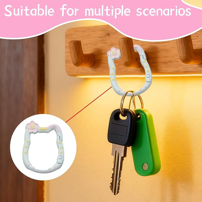 Mini Cat Shape Carabiner Keychain Clips, Cute and Secure Keychain Hooks for Water Bottles, Dog Leashes, Everyday Use, (12 Pack)