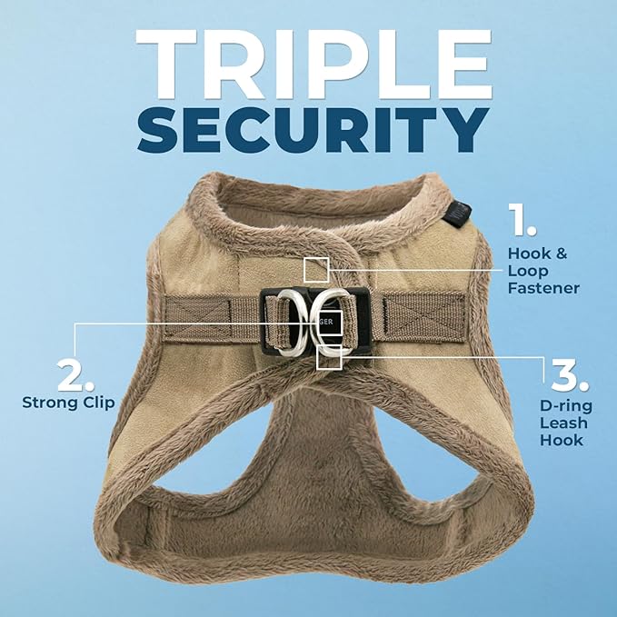 Best Pet Supplies - All Weather Plush, Reflective, No Pull Harness for Small, Medium Dogs, Cats - Secure with Hook & Loop Fastener, Buckle, Double D-Rings - Latte Suede, XL