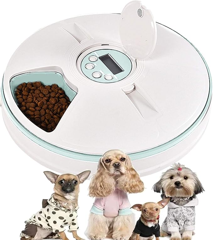 Automatic Pet Feeder for Dogs and Cats, Dry Or Wet Food Dispenser,6 Meal Trays with Portion Control,LCD Display Programmable Digital Timer, Voice Recorder Auto Cat Feeders