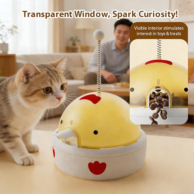 Pet Food Dispenser Interactive Training for Cats and Dogs Feeding Device, Self Soothing and Soothing Sound Toy (Yellow)