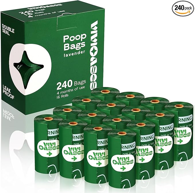 VIVIOASES Dog Poop Bags Rolls, Heavy Duty and Extra Thick Poop Bags for Dogs, Guaranteed Leak Proof, Lavender Scented, 240 Count