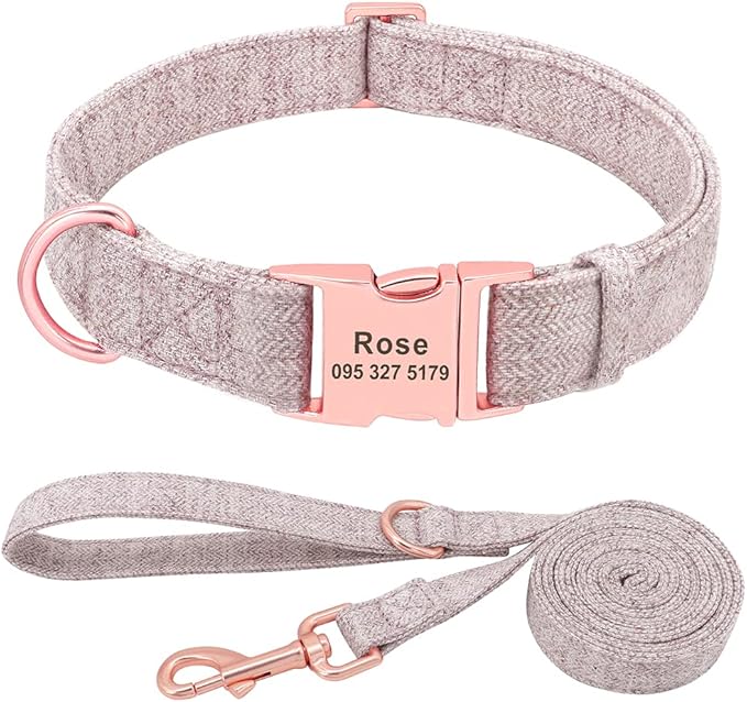 Personalized Dog Collar Custom Nylon Dog Collar Engraved Name ID Adjustable for Small Medium Large Dog Chihuahua Pitbull Brown Collar Leash M