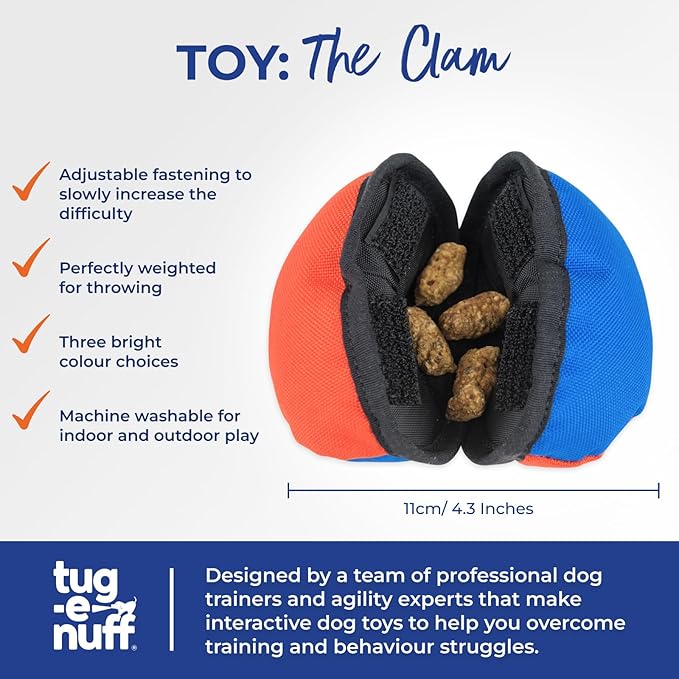 Tug-E-Nuff The Clam | Compact Dog Treat Dispenser Toy with Clever Opening Mechanism | Ideal for Interactive Dog Training | Pocket-Friendly and Size 4.5 inches
