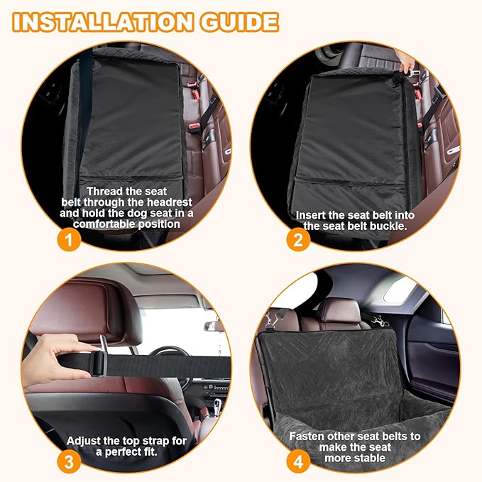 Dog Car Seat for Large Dogs - Car Seat 2 Small Dogs Pet Travel Car Seat Dog Bed Fully Detachable and Washable with Thicken Waterproof Cushion, Adjustable Seat Belt Pet Car Seat with Storage Pockets