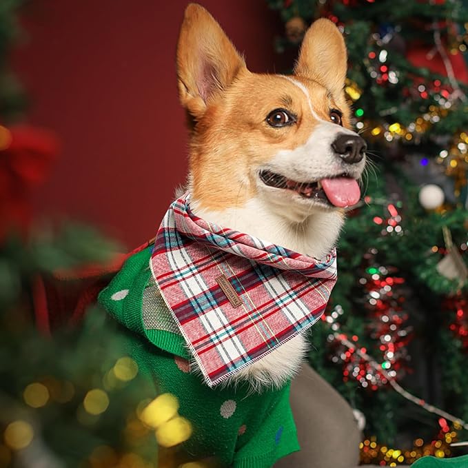 Elegant little tail Dog Bandana, Christmas Dog Bandana 1PC Dog Bandanas Holiday Bib Scarf Soft Washable Square Dog Scarf Adjustable Dog Kerchief for Small Medium Large Dogs
