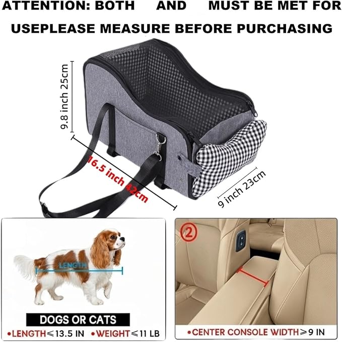 Center Console Dog Car Seat,Pet Puppy Car Seat,Middle Console Dog Armrest Booster Seat for Small Dogs;Cats (Gray)