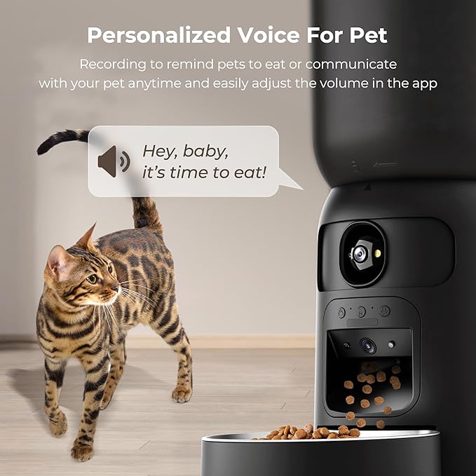 Smart Automatic Cat Feeder with Dual Camera, AI Pet Recognition, 6L Food Dispenser for Cats & Dogs, 2.4G/5G WiFi, App Control, Voice Interaction, Auto Cat Feeder with Dual Power Supply