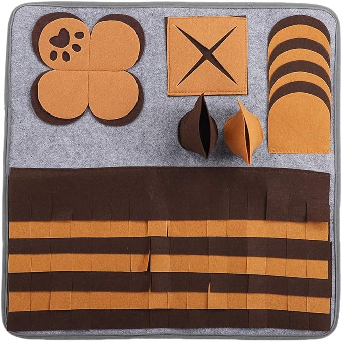 Pet Sniffing Pad Dog Cat Felt Nose Work Feeding Mat Durable Elastic Sniffing Foraging Training Playing Blanket Safe Non Slip Back Design for Pets Indoor Play Brown 60x60cm