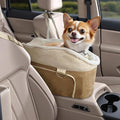Dog Car Seat for Small Dogs Booster Seat Under 30lbs Pet Car Seat Travel Bed with Storage Pockets and Dog Safety Belt, Frosted-Velvet, Brown