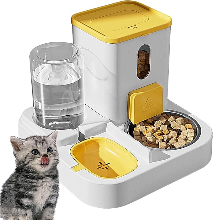 Pet Feeder and Water Dispenser Set – Electric Hydration Fountain with Food Container | Auto Feeding System for Cats Dogs Travel Dorm Home Hotel School Daily Meal Water Routine