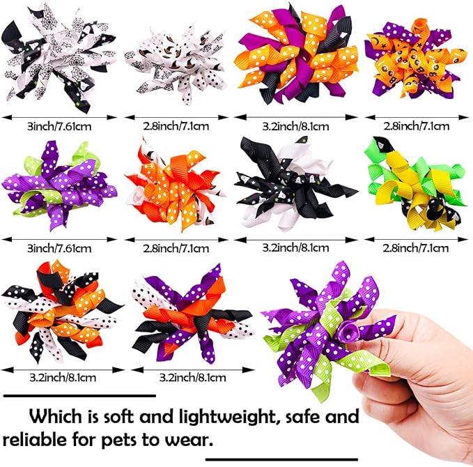 PET SHOW 20pcs/10pairs Curly Dog Hair Bows with Rubber Bands for Small Medium Dogs Spiral Puppy Swirl Topknot Cat Festival Hair Accessories Pet Favor Gift (Halloween Styles)