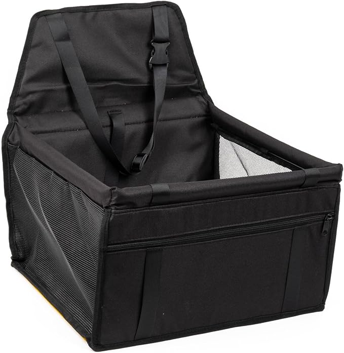 Cushioned Car Ride Bed - Dog Safety Travel Crate | Puppy Travel Safety Gear, Pet Vehicle Bed, Soft Dog Booster Seats with Storage Pockets, Clip-Onn Leashs Portable Car Carrier