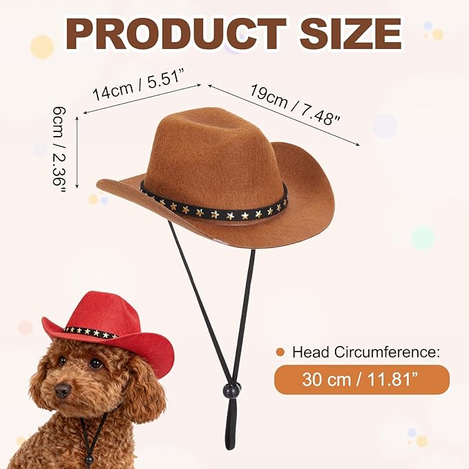 Dog Cowboy Hat, Mini Cowboy Hat for Pet with Chin Strap Adjustable Cosplay Cap, (Brown, L), Intended for Dogs and Cats/Halloween Costume/Party Decoration