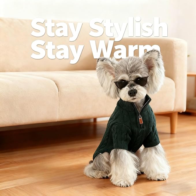Small/Medium Dog Sweater, Warm Dog Winter Coat w/Sleeves, Comfortable High Neck Premium Dog Clothes for Schnauzer-Best for Holidays, Daily Walks M Green