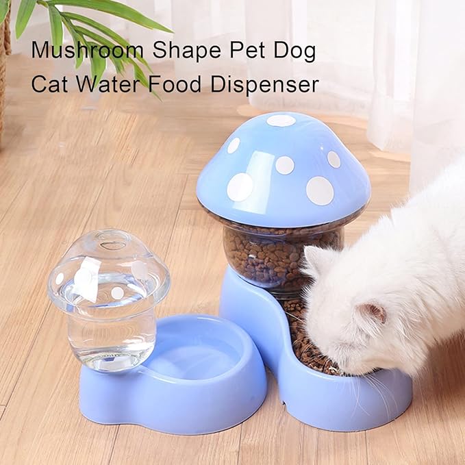 Pets Auto Feeder - Automatic Gravity Food Dispenser, Water Container for Dogs and Cats - Mushroom Shape Bowl for Small Medium Pets, Puppy, Kitten - Green