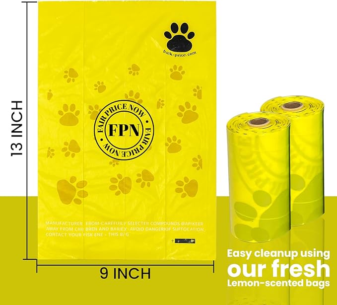 FPN Dog Poop Bags – 16 Rolls - 240 Bags, 13″ x 9″, Fits Most Dispensers –Biodegradable, Leak-Resistant & Earth-Friendly Pet Waste Bags (Lemon)