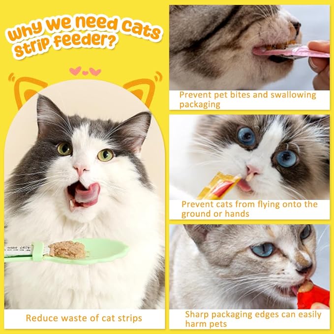 Zayookey 3Pcs Cat Strip Feeders,Cat Wet Treat Spoon Squeeze,Multifunctional Flower Shape Cat Food Dispenser Sliding Happy Spoon for Cats