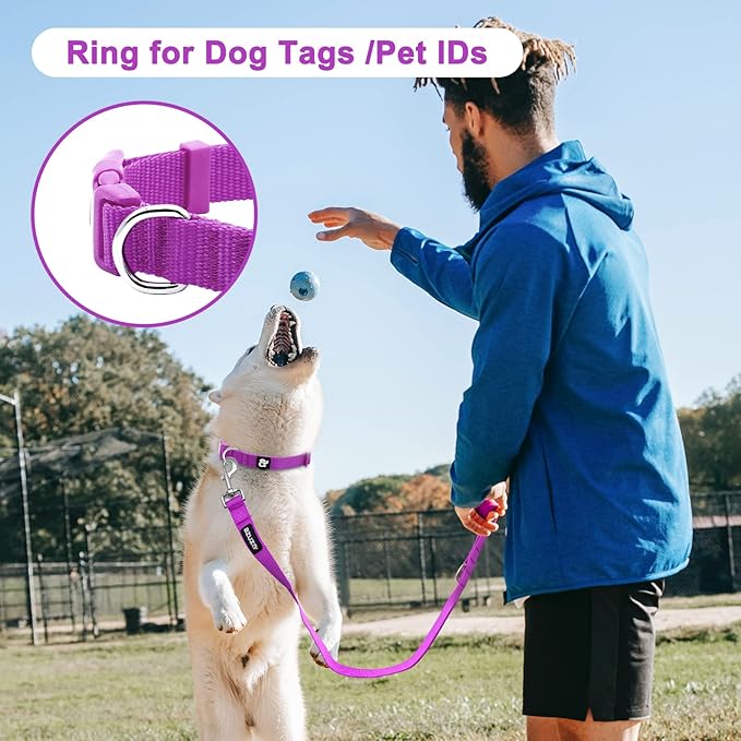 azuza 3 Pack Dog Collars Comfortable and Adjustable Nylon Dog Collars for Medium Dogs, M (14-20inch)，Pink, Hot Pink and Purple