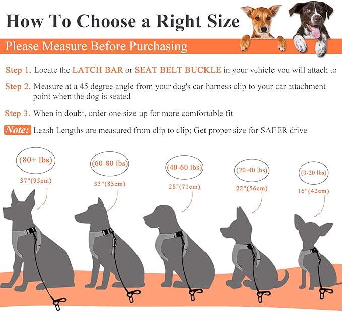 VIVAGLORY Dog Seat Belt Tuffbelt Dog Car Harness, Seatbelt with Clip & Hook for Car Travel, Chew Proof Anti Chew Unchewable Metal Safety Tether Restraint, XS, Orange