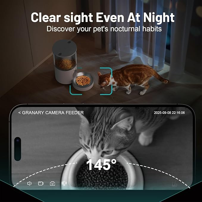 4L Smart Automatic Pet Feeder with Camera for Cat and Dog, Night Vision, 5G and 2.4G Wi-Fi, Up to 10 Meals Per Day, Automated Pet Food Feeding Solution for Busy Pet Owners